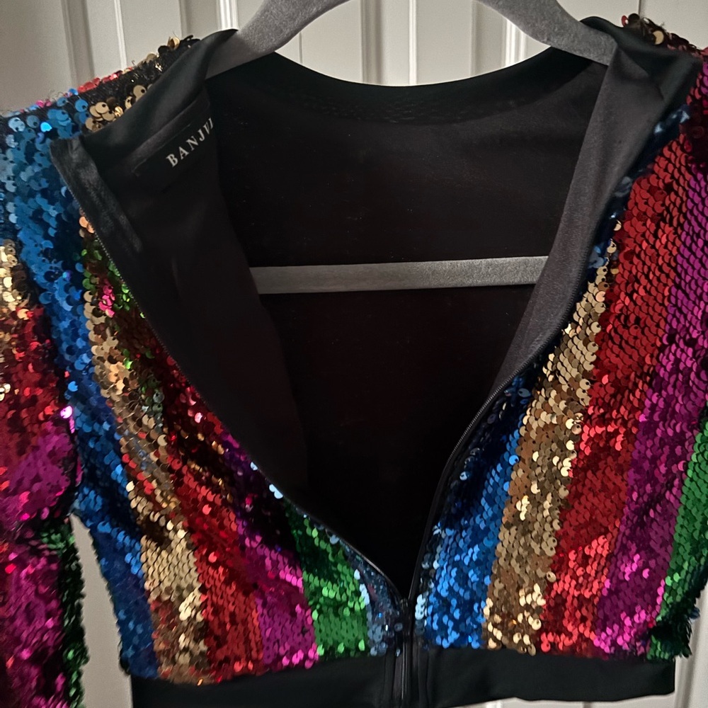 Cropped Long Sleeve Sequin Top - Multicolor Stripes - Picture 10 of 11